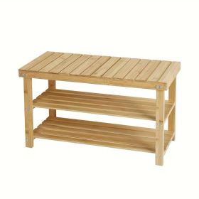 3 Tier Shoe Organizer For Entryway Storage, Big Wooden Shoe Shelf, Freestanding Shoe Racks, Bench Stable Shoe Stand, Natural