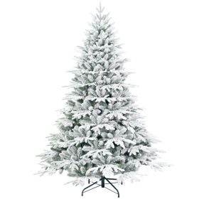Artificial 7.5ft Flocked Christmas Tree With 3135 PE PVC Mixed Branch Tips, 650L Warm White Led, Steel Wire Wire, Hinged Premium & Foldable Base For I