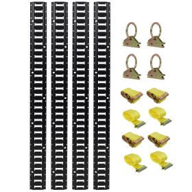 12PCS E Track Tie-Down Rail Kit, Trucks, Vans, Garages, Trailer Tie Down System,4 Pack 5ft Horizontal E-Track , 4 Pack Steel O-Ring Anchors,4 Pack Rat