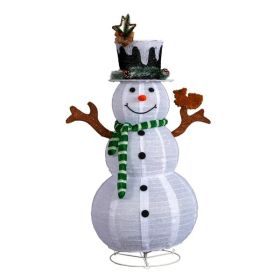 4FT Lighted Snowman And Squirrel Christmas Yard Decorations, Pre-lit Pull Up Snowman With 120 White LEDs, For Xmas Outdoor Holiday Indoor Decor Lighte