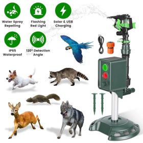 Solar Powered Motion Sensor Animal Repellent Sprinkler with Flashing Light Outdoor Animal Deterrent for Cats Dogs Squirrels Birds Raccons Deer And Mor