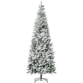 HOMCOM 9ft Unlit Snow-Flocked Slim Pine Artificial Christmas Tree With Realistic Branches And 1084 Tips