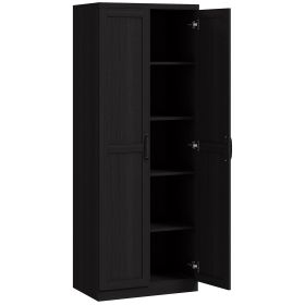 63" 2-Door Kitchen Pantry, Freestanding Cabinet with 2 Adjustable Shelves for Dining Room, Cinnamon Black Wood Grain