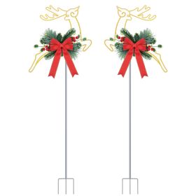 2Pcs Christmas Lighted Reindeer Decoration LED Pathway Stake Lights Battery Powered For Outdoor Garden Lawn Porch Front Door Patio Holiday Decor