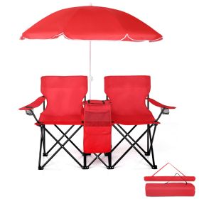 Camping Chairs, Folding Double Chair With Removable Umbrella, Cup Holders, Cooler Bag, Side Pocket & Carry Bag, For Beach, Outdoor, Sports, Concerts,