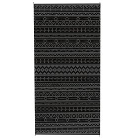 Reversible Outdoor Rug, Waterproof Plastic Straw with Carry Bag, 9' x 18', Black & Gray Geometric Wall