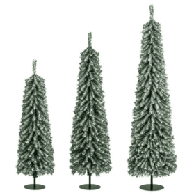 3-Piece Slim Pencil Christmas Tree Set  4ft 5ft 6ft  - 216 302 505 Branch Tips, Simulated Snow Cotton For Wintry Charm