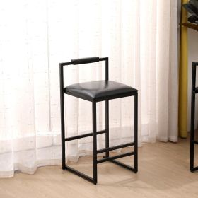 Black Bar Stool Set Of 2 Counter Height PU Leather With Backrest & Footrest
