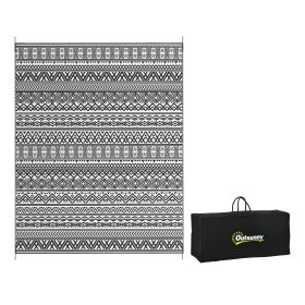 Reversible Outdoor Rug Carpet RV Camping Rugs with Carry Bag, 8' x 10', Gray & Cream White Boho