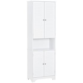 Tall Narrow Bathroom Storage Cabinet with Doors and Shelf Adjustability, Freestanding Linen Cabinet with 2 Cabinets and Countertop, White