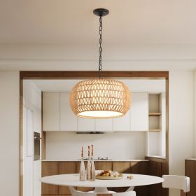 18inch Farmhouse Pendant Light With Adjustable Height, Boho Woven Jute Rope Hanging Ceiling Light Fixture, E26 Base, 60W Max, Compatible With Flat, Va