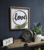 Love Decorative Sign Decor for Wall- Rustic Farmhouse Accent Love Sign Plaque with PVC Green Leaf for Living Room and Kitchen. 13.75"x1.25"x15"