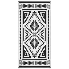Reversible Outdoor Rug, Waterproof Plastic Straw with Carry Bag, 9' x 18', Black & White Square Patchwork