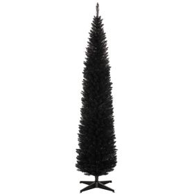 HOMCOM 8' Artificial Pencil Christmas Tree, Slim Xmas Tree With 618 Realistic Branch Tips And Plastic Stand, Black
