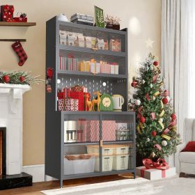 73'' Tall Kitchen Pantry Cabinet , 6 Level Flip Door With Pegboard Spacious, Adjustable & Stylish Metal Pantry Storage Cabinet, Anti-Tip Design Hutch