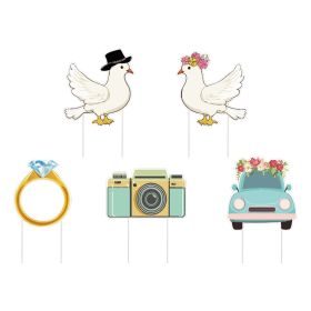 5 Pieces Wedding Theme Party Yard Signs With Stakes Pigeon Ring Camera Pattern Road Decoration Wedding Reception Plastic Welcome Sign Large Bridal Sho