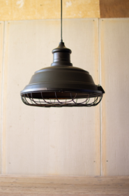 Black Metal Caged Pendant Light 21"D X 17"T