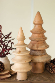 Set Of Two Turned Mango Wood Christmas Trees