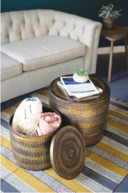 S Of 2 Hammered Rustic Copper & Brass Finish Storage Tables