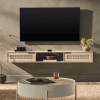 Modern Rattan-Door Coastal Oak Floating TV Stand