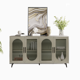 Wood TV Stand with Storage Cabinet & Adjustable Shelves