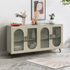 Wood TV Stand with Storage Cabinet & Adjustable Shelves