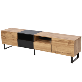 Modern TV Stand with 2 Cabinets and Open Storage Compartment
