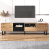 Modern TV Stand with 2 Cabinets and Open Storage Compartment