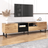 Modern TV Stand with 2 Cabinets and Open Storage Compartment