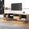 Modern TV Stand with 2 Cabinets and Open Storage Compartment