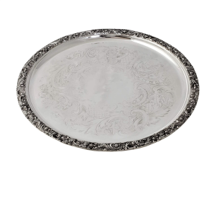 Salver  13.5" Engraved English Silver Plate c.1900