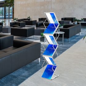 Literature Rack, 6 Pockets, Pop Up Aluminum Magazine Rack, Lightweight Catalog Holder Stand W/Carrying Bag For Living Room, Hotel, Trade Show, Exhibit