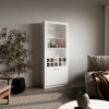 Nero Tall Bar Cabinet 4-Tier Modern Bar Cabinet with Glass Holder Stemware Rack, Wine Cabinet