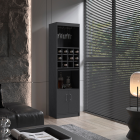 Kevil 71-Inch Tall Bar Cabinet 5-Tier Modern Bar Cabinet with Glass Holder Stemware Rack, Wine Cabinet