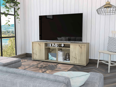 Prana Tv Stand fot TVs to 60, Four Shelves, Two Cabinets With Single Door
