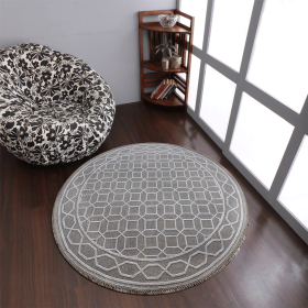 Rugsotic Carpets Hand Knotted Sumak Silk And Wool Round Area Rug Geometric