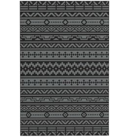 Reversible Outdoor Rug, Waterproof Plastic Straw With Carry Bag, 6 X 9, Black & Gray Geometric Wall
