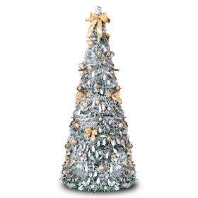 6 FT Snow Flocked Pre-lit Artificial Pop Up Christmas Tree With 100 Warm Lights And Golden Ornaments For Home Office Store Holiday Deco, Snowy Green