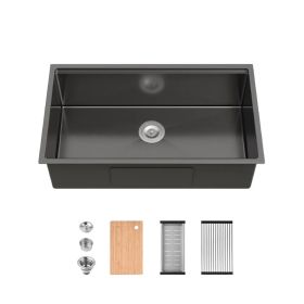 Stainless Steel Kitchen Sink, 33â€³x19â€³ Single Bowl, Undermount Handmade Sink in Brushed, with Cutting Board, Colander[Unable ship weekends, TK/TEMU
