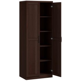 63" 2-Door Kitchen Pantry, Freestanding Cabinet with 2 Adjustable Shelves for Dining Room, Cinnamon Cherry Wood Grain