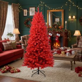 5FT Red Christmas Tree With 624 Tips Artificial Plant PVC Natural With Hinged Branches Stable Metal Stand For Easy Setup Holiday Party Decor
