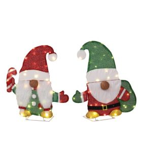 Set Of 2 Lighted Gnome And Candy Cane Christmas Decorations, Pre-lit 2D Holiday Decor With 80 Warm White LED Lights For Xmas Outdoor Indoor Decor Ligh