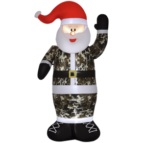 8 Christmas Inflatables Outdoor Decorations Santa Claus Wearing Camouflage, Blow-Up Yard Christmas Decor with LED Lights Display