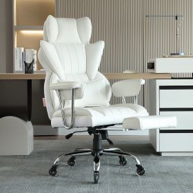 Reclining Office Chair With Footrest, Heavy Duty PU Leather Wide Office Chair, Big And Tall Executive Office Chairs With Lumbar Support, Strong Metal
