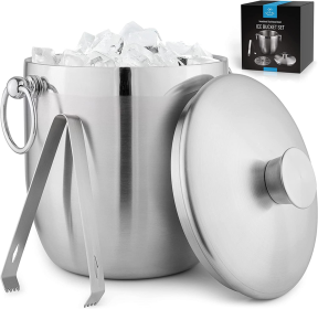 Ice Bucket With Lid, Strainer & Tongs