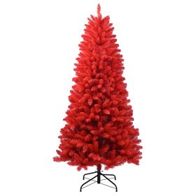 Artificial 6ft Red Christmas Tree With 804 PVC Branch Tips, Hinged Premium & Foldable Base For Indoor Holiday Decorating,Banned Platforms Temu