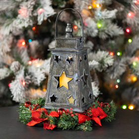 Star Cutout Lantern in Frosted Silver
