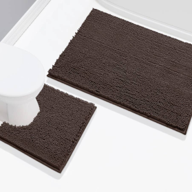 2 Piece Set Beige Cozy Plush Soft Chenille Bath Mat
