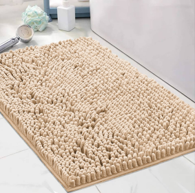 Beige Soft Cozy Chenille Bath Mat Absorbent Bathroom Rug