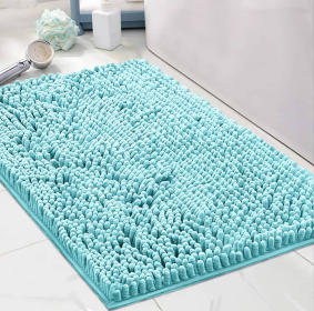 Blue Soft Cozy Chenille Bath Mat Absorbent Bathroom Rug